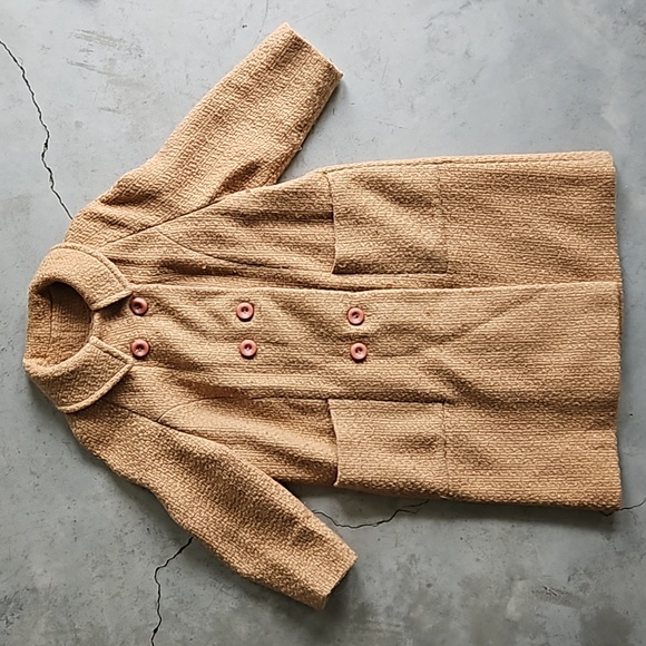Vintage camel neutral tan brown 3/4 sleeve button coat SEARS medium - Picture 1 of 10